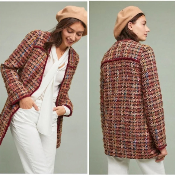 Anthropologie ett:twa Harlequin Boyfriend Colourful Tweed Long Jacket Small - Picture 4 of 17